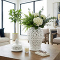 Elegant Pattern Ceramic Vase for Living Room and Home Decor - Chinoiserie House Accent for Dining Room Table Decor - Decorative Flower Vase for Room, Bedroom, or Office Display - 24', White