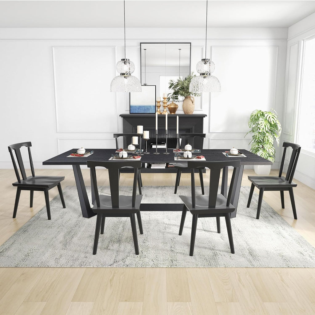 70.86'' Rectangular Wood Dining Table for 6-8, Modern Mid-Century Contemporary Dining Table for Living Room Kitchen, Dining Kitchen Table with Metal Leg Base, Easy Assembly, Black