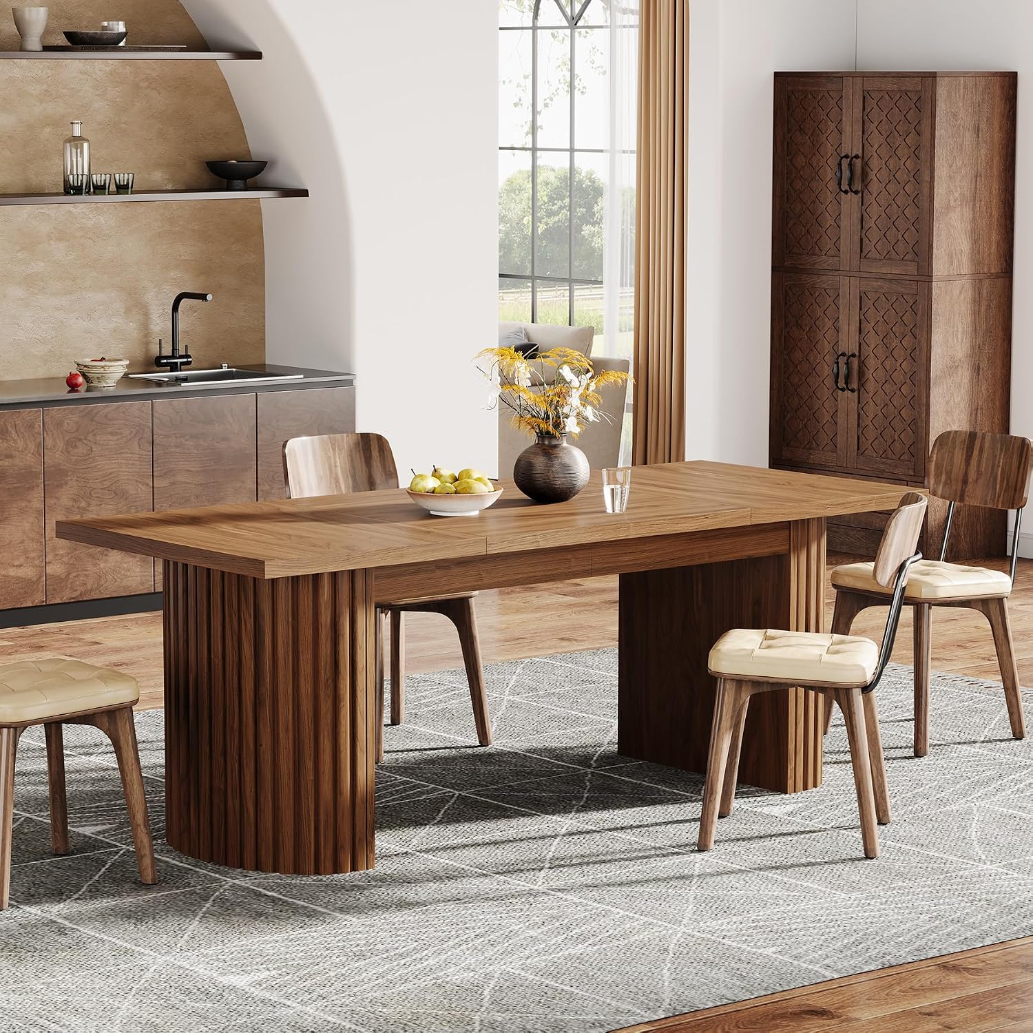 Tribesigns 78.7' Extra Long Dining Table for 6-8 People, Large Farmhouse Kitchen Table with Wooden Tabletop, Rustic Style Rectangular Dinner Table for Dining Room, Kitchen, Living Room, Walnut