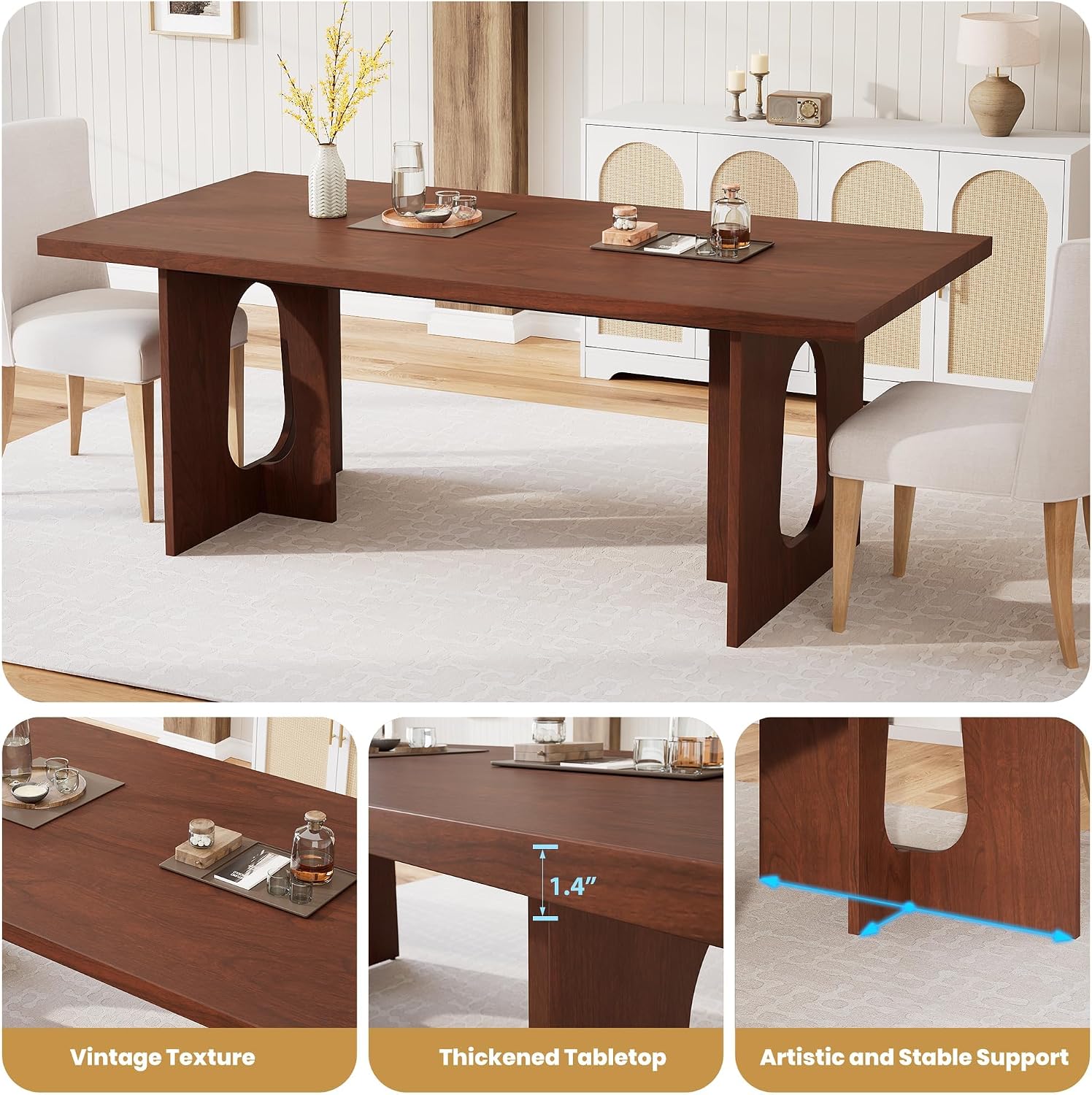 IDEALHOUSE 71' Long Dining Table for 6-10 People - Farmhouse Kitchen Table with Extra Thick Tabletop & Heavy-Duty Metal Legs, Sturdy Rectangular Table for Dining Room, Conference Room, Office, Walnut