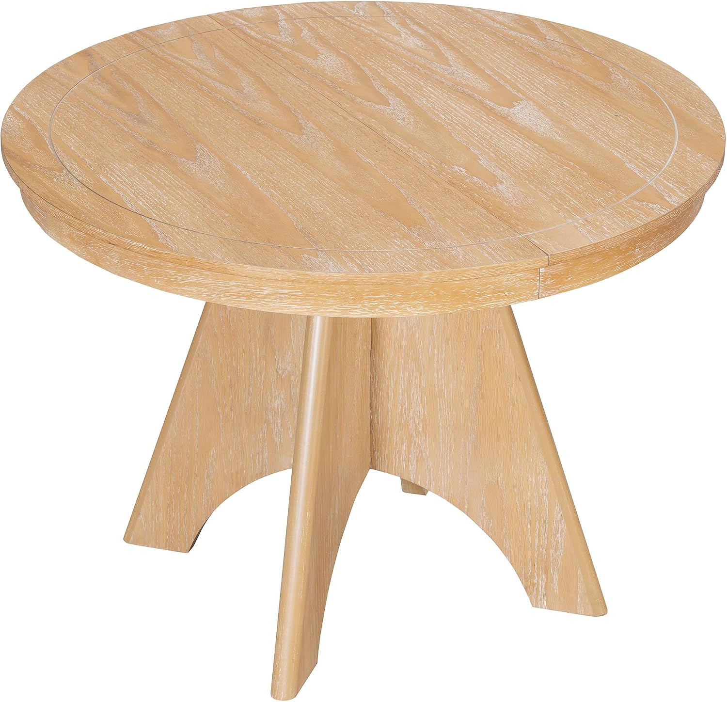 LUMISOL 42'-58' Extendable Round Dining Table for 4-6, Farmhouse Kitchen Table with Distressed Finish and Sturdy Crossed Legs, Wood Dinner Tables for Kitchen, Dining Room, Natural Wood Wash