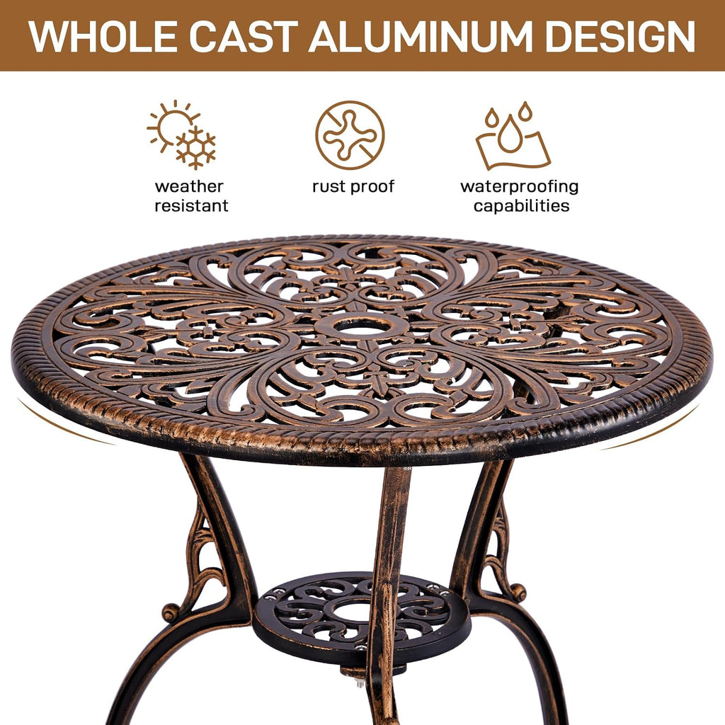 VINGLI 3 PCS Outdoor Bistro Set, Outdoor Patio Set, All-Weather Cast Aluminum Bistro Table Set, Bistro Table and Chairs Set of 2 for Backyard, Garden, Balcony (Bronze, Butterfly)