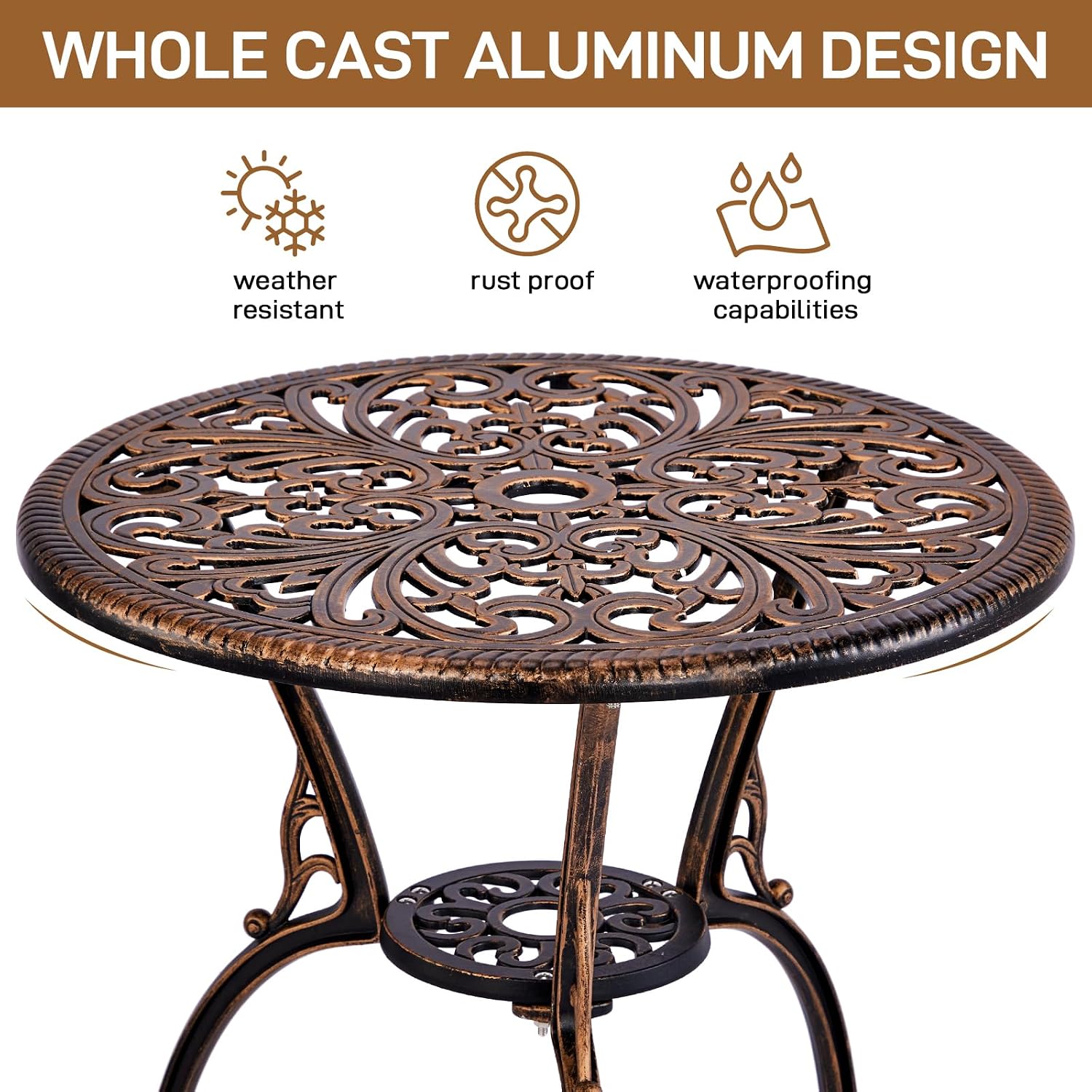 VINGLI 3 PCS Outdoor Bistro Set, Outdoor Patio Set, All-Weather Cast Aluminum Bistro Table Set, Bistro Table and Chairs Set of 2 for Backyard, Garden, Balcony (Bronze, Butterfly)