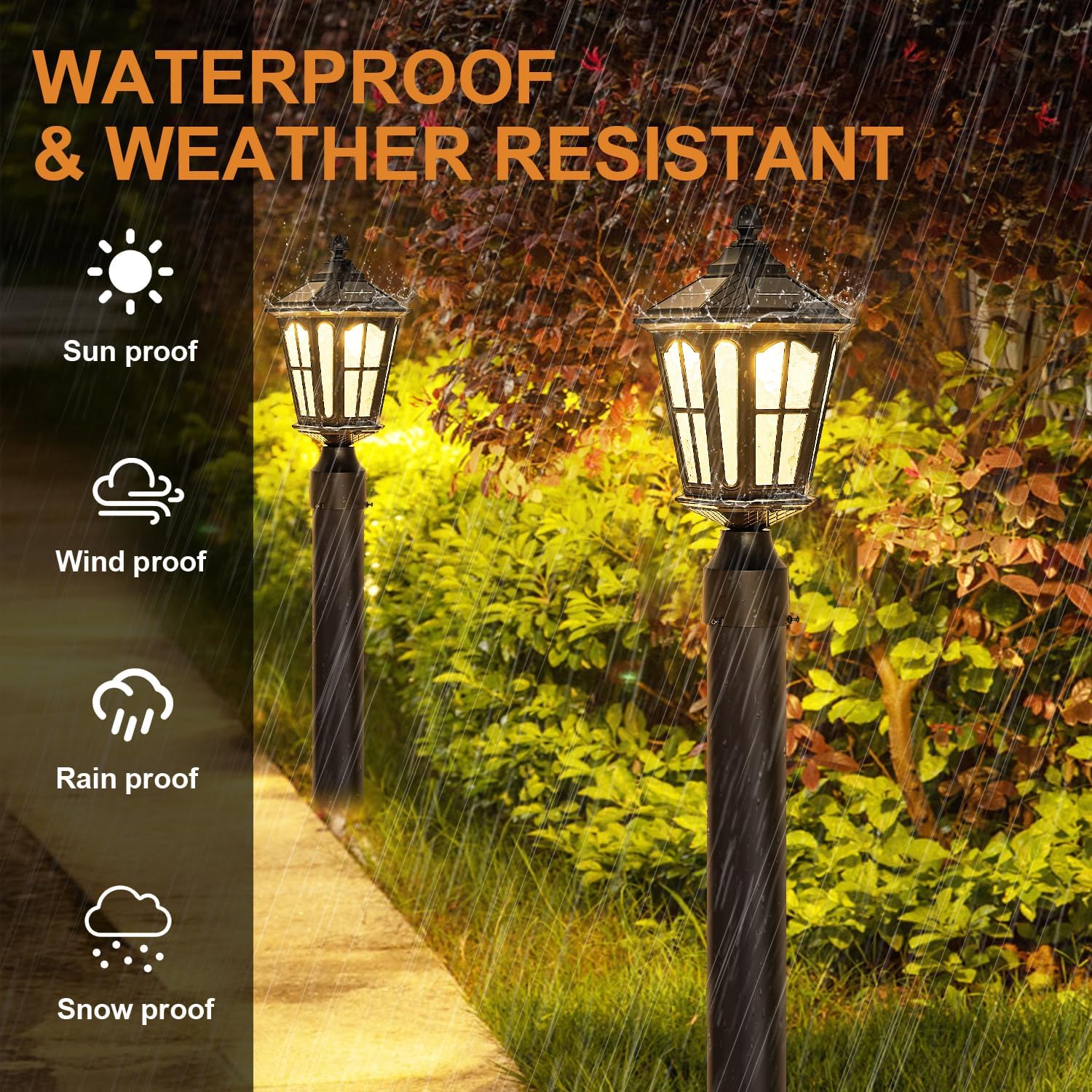 2 Pack Outdoor Solar Lamp Post Light with Pier Mount Base, Dusk to Dawn Aluminium Classic Exterior Pole Lamps with Water Ripple Glass, Solar Pillar Lights for Fence, Gate, Driveway, Black