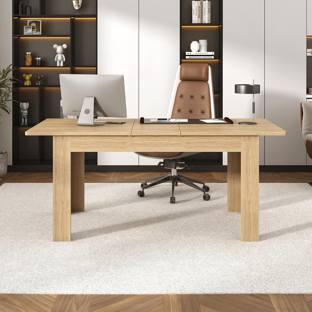 jiteentarou Extendable Dining Table for 6-10 People from 59in to 86in, 86inch Long Expandable Tables for Small Spaces, Wooden Adjustable Tables for Dining Room, Kitchen, Living Room, Oak