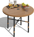 DWVO Outdoor Patio Dining Table Round for 4 35.4' Outdoor Tables with Umbrella Hole & Adjustable Levelers All-Weather Bistro Table with Metal Frame for Lawn Garden Backyard