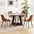 47 inch Round Dining Table Set for 4 Kitchen Table and Chairs Set Mid-Century Modern Kitchen Tables with Upholstered Synthetic Leather Chairs of 4(Walnut Table with 4 Brown Chairs)