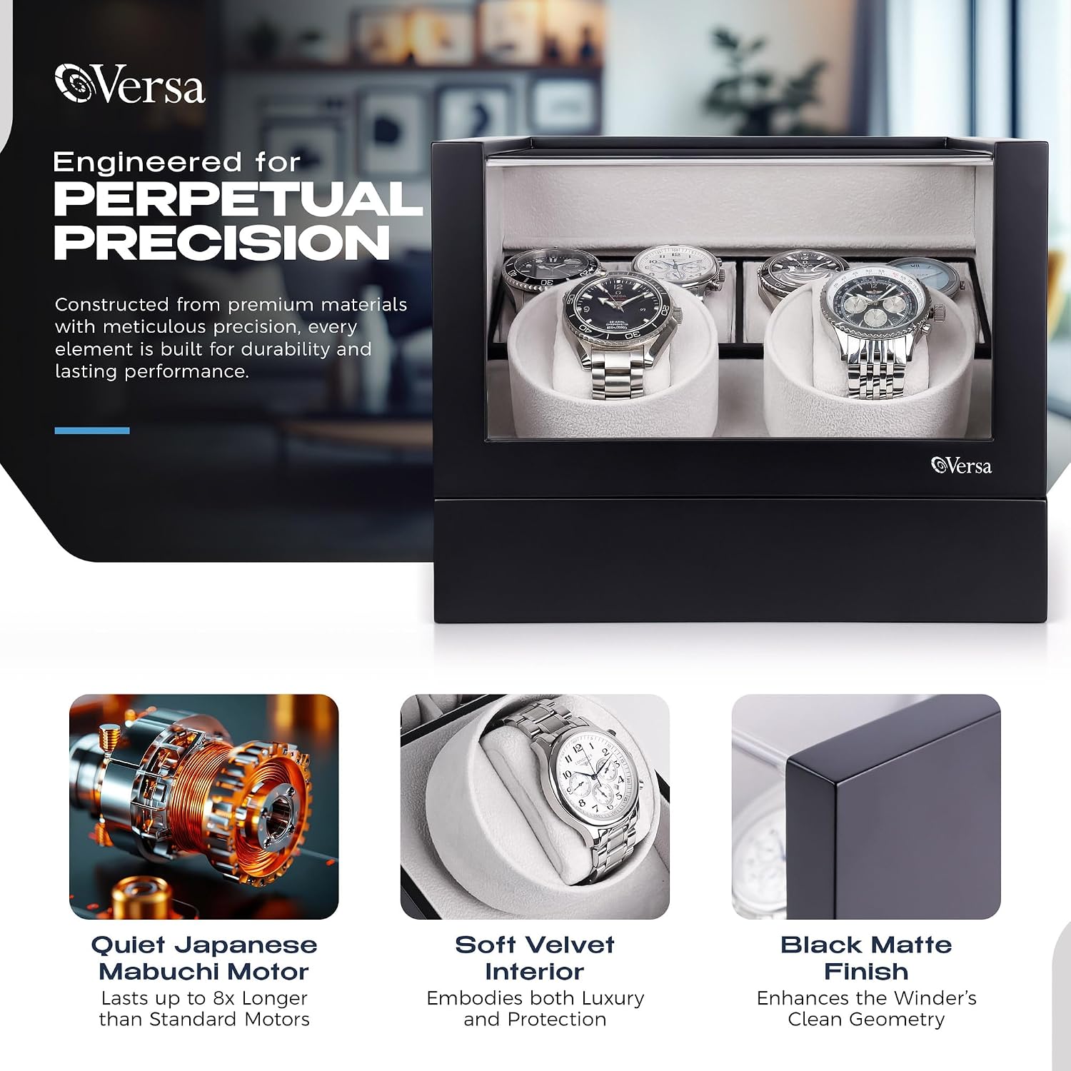 Versa Watch Winder with Storage, Automatic Watch Winder for Automatic Watches, Double Watch Winder with Storage, Compatible with Rolex