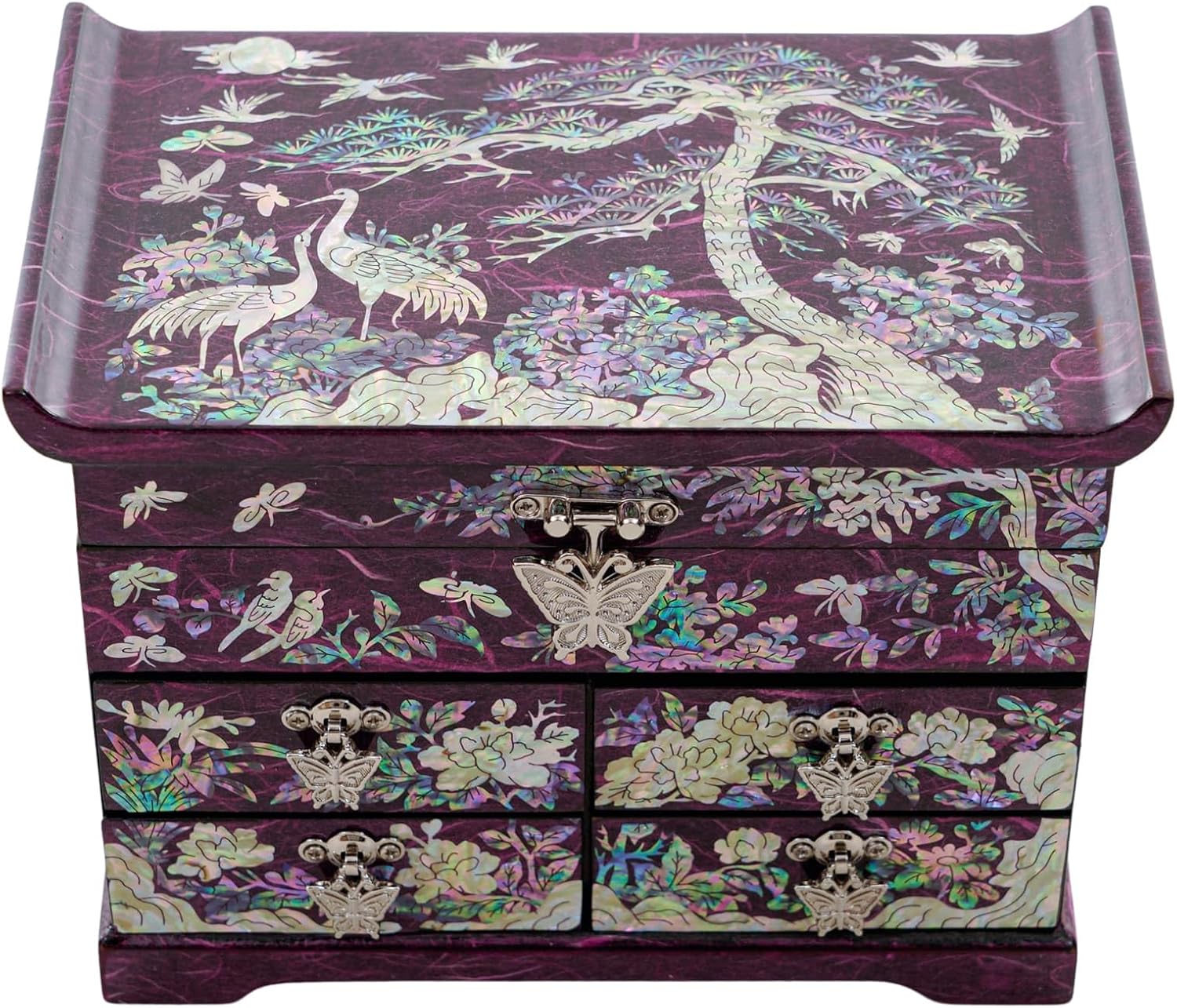 February Mountain Mother of Pearl Jewelry Box – Elegant Korean Jewelry Organizer with Velvet Lining, Unique Christmas Gift for Women, Mom, and Grandma, Decorative Keepsake Box for Rings and Treasures