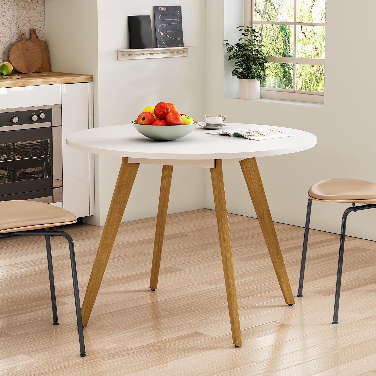 Small Dining Table for 2, Round Kitchen Table with Soild Wooden Legs Mid Century Modern Table for Dinning Room, Living Room (31.5' W x 31.5' D x 30.03' H)