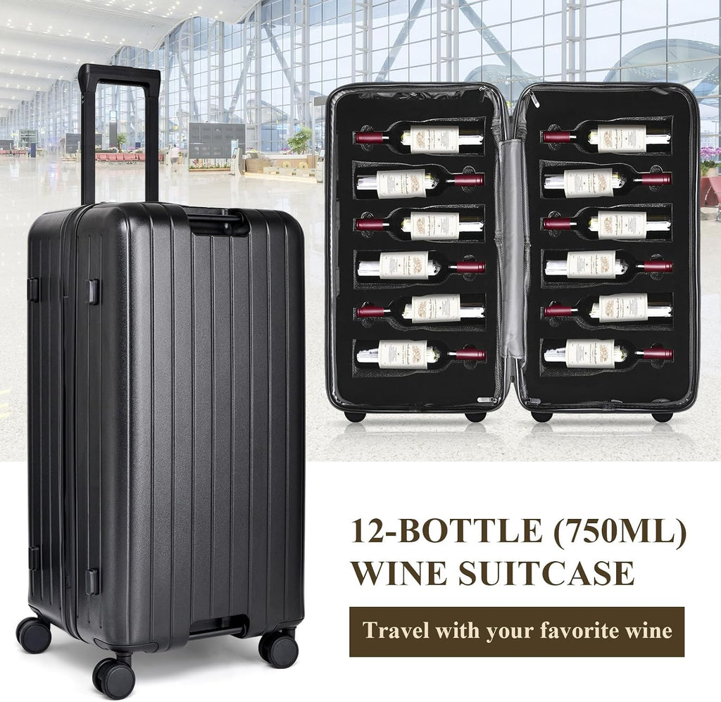 12-Bottle Wine Suitcase for airplanes Travel, TSA-Approved Checked Luggage, PC Hard Shell with Shockproof Foam, Maximum Protection for Airline Transport of Wine Bottles (12 bottles)