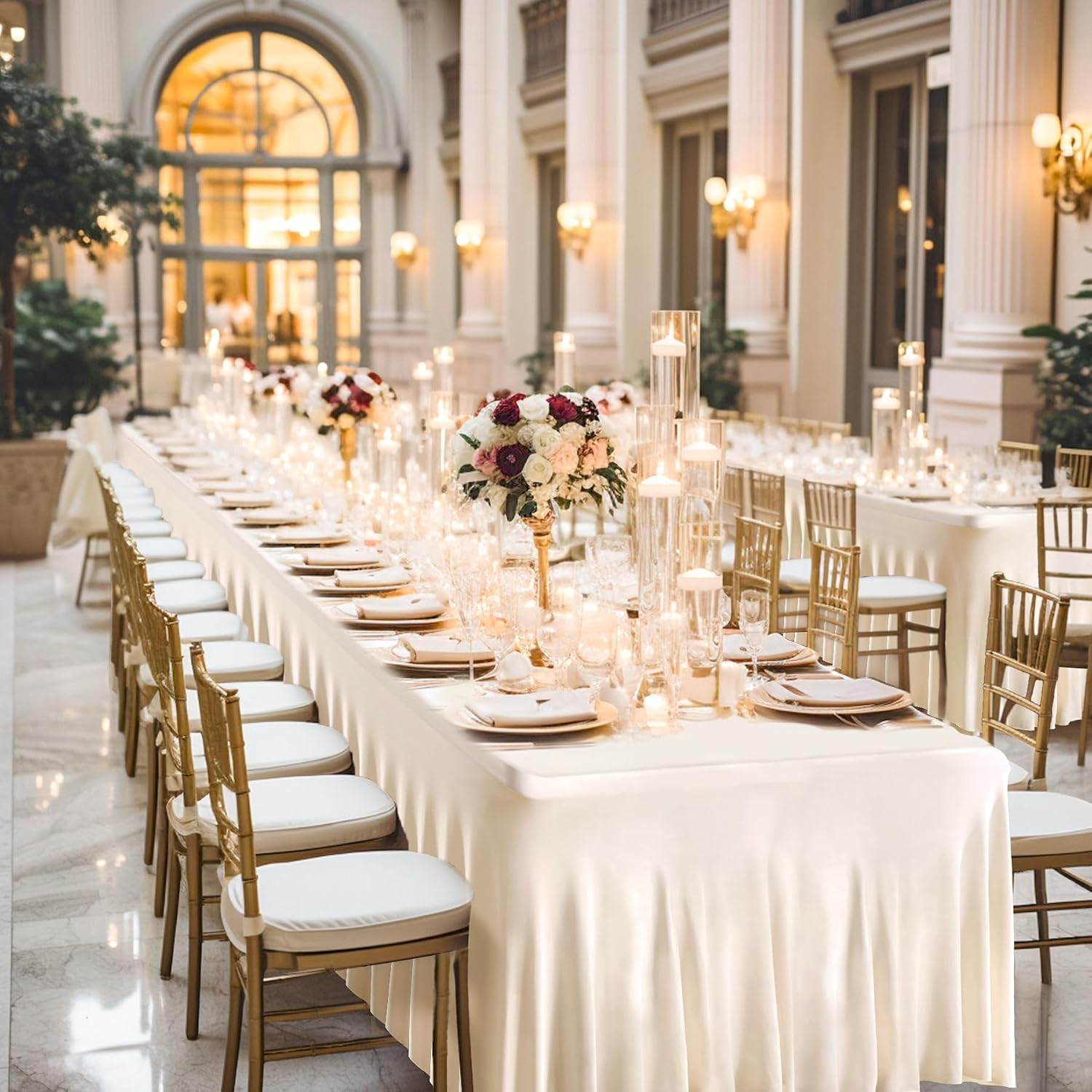 Shillance Ivory Spandex Table Covers 8ft, 6 Packs Fitted Table Covers for 8 Foot Tables Stretch Spandex Table Skirts Rectangle Tables for Event, Wedding, Banquet & Parties