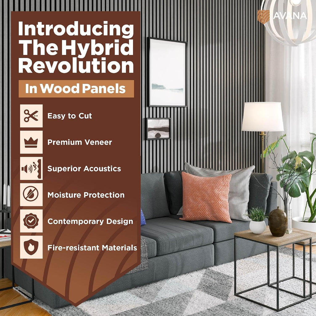 Avana Acoustic Wood Wall Panels – 93.2x11.25 Inch Panels – Fits 94x12 Layout – Gray Oak Acoustic Panels 2 PCs – Wall Panels for Interior Wall Decor for Homes, Offices –Decorative Wood Panels for Wall