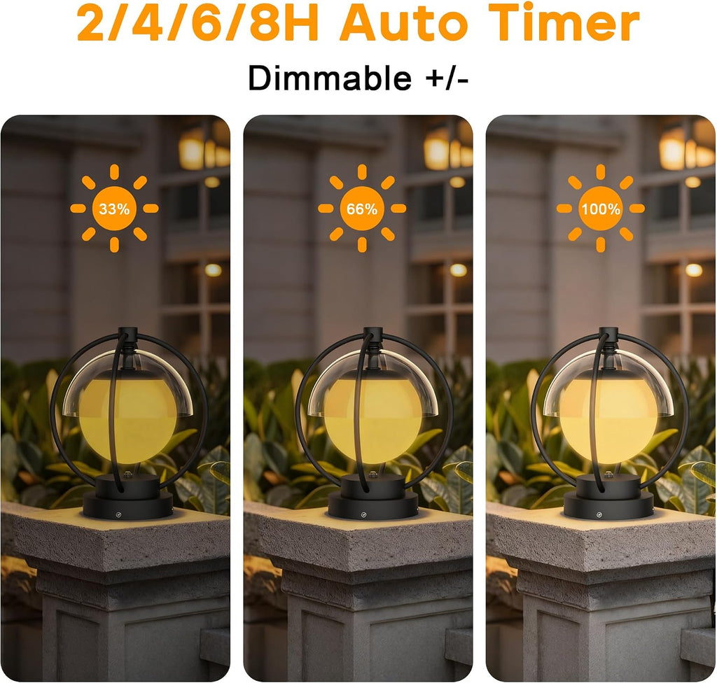Solar Post Lights with Remote Control, Modern Pillar Light Dusk to Dawn IP54 Waterproof Solar Post Cap Lights with 3200K LED Outdoor Light Fixture for Garden Deck Patio Outside Lighting (Moon)