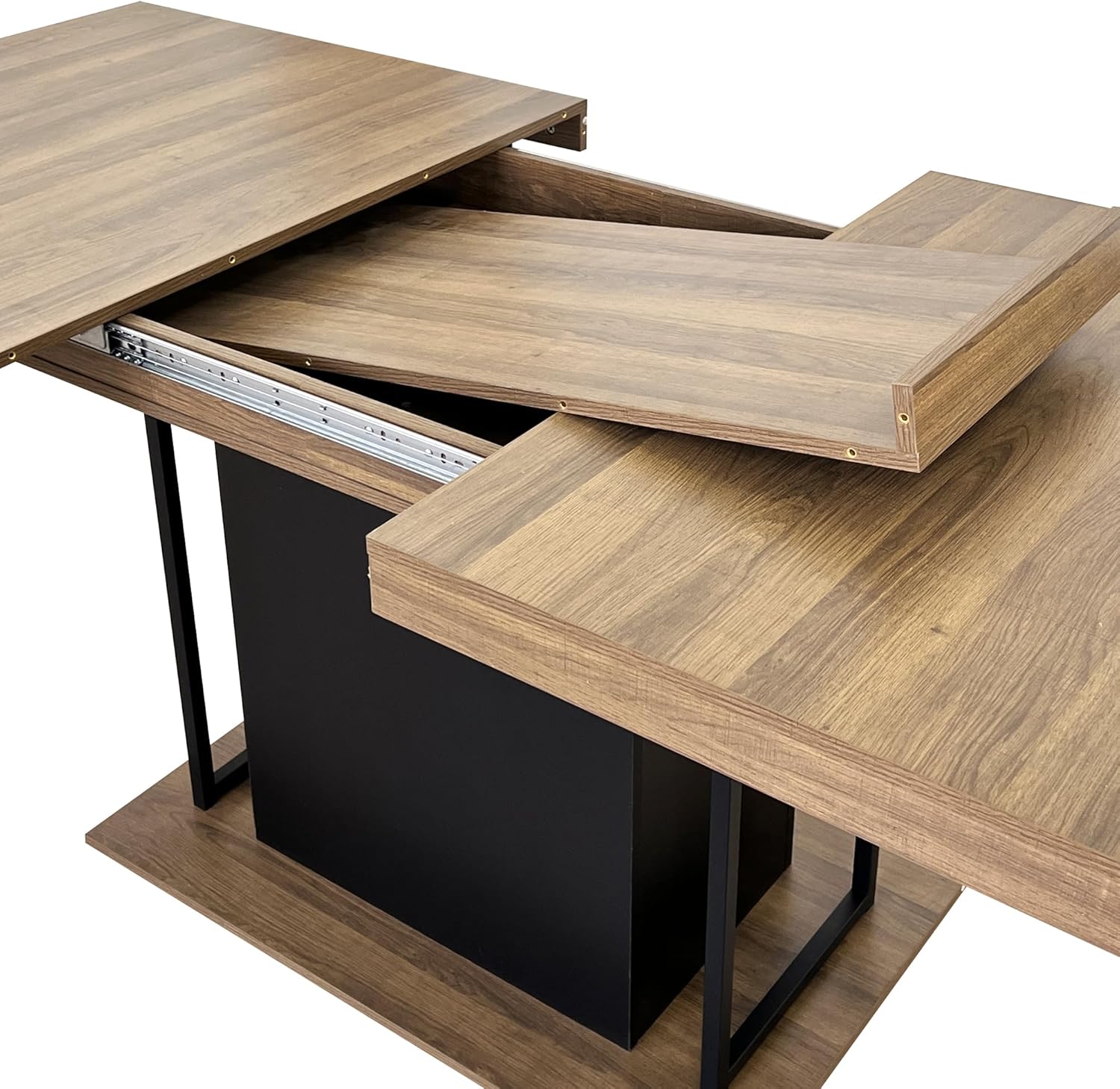 78.74'' Extendable Rectangular Dining Table for 4-8, Modern Mid-Century Wood Expandable Kitchen Dinner Conference Table for Living Room Office, Widen Pedestal Base, Black & Brown