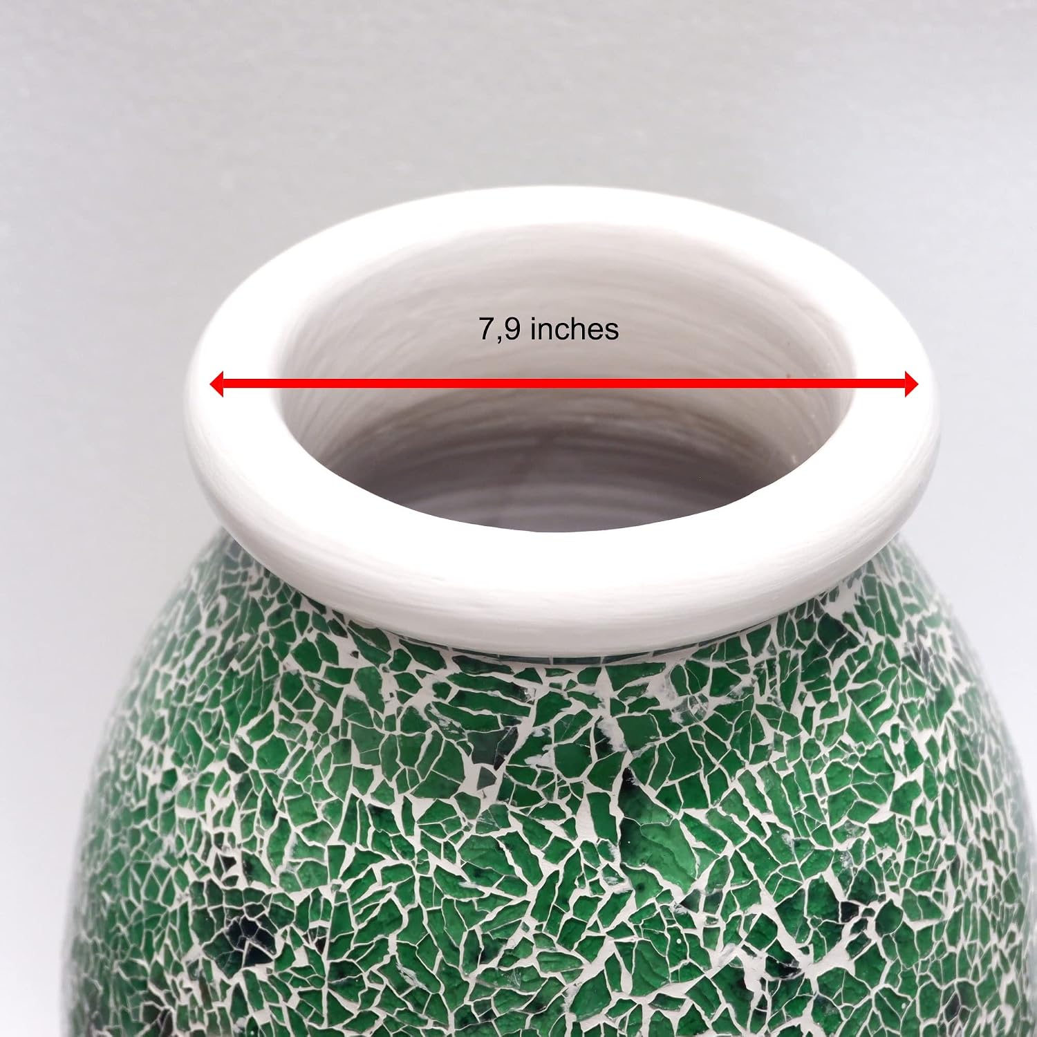 Floor Vase, 24 Inch Mosaic Vase – Tall Cylinder Made of Terracotta with Green Glass Mosaic Pieces – Handcrafted Decorative Home Décor Accent Piece for Bedroom, Living Room, Office
