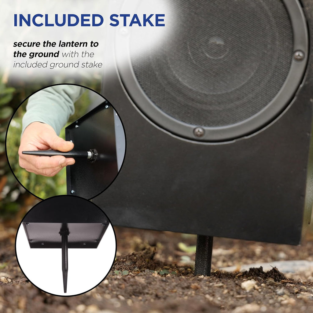 Alpine Corporation Outdoor Solar Metal Bluetooth 5.0 Speaker Plays 50 Foot Sound Range with Ground Stake and LED Lights, 24' H, Black