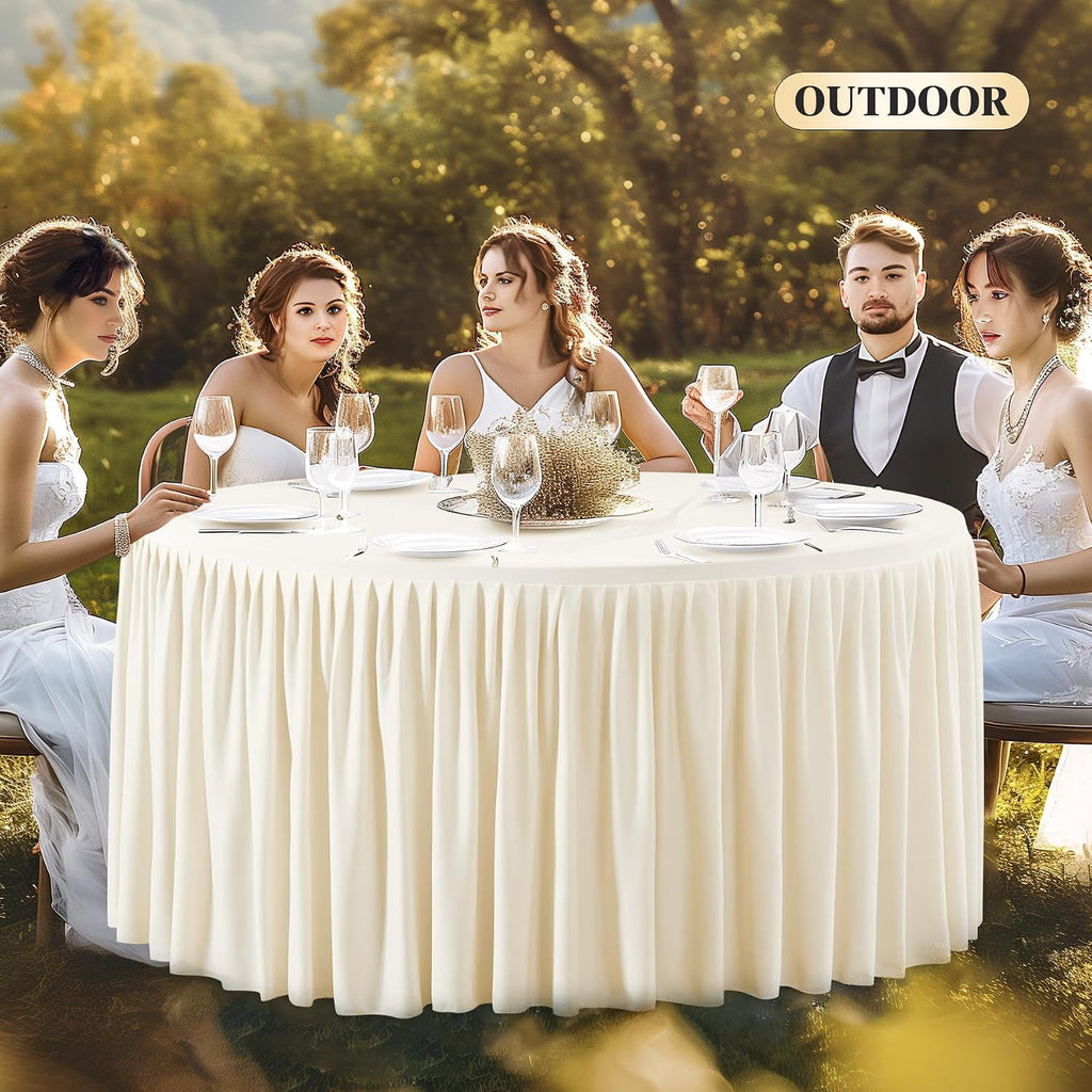 6 Pack Ivory Spandex Round Tablecloths for 48 inch Tables, Stretchy Fitted 4FT Round Table Clothes,Wrinkle Free Table Cover with Skirt for Wedding Party Dining Banquet Graduation Decorations