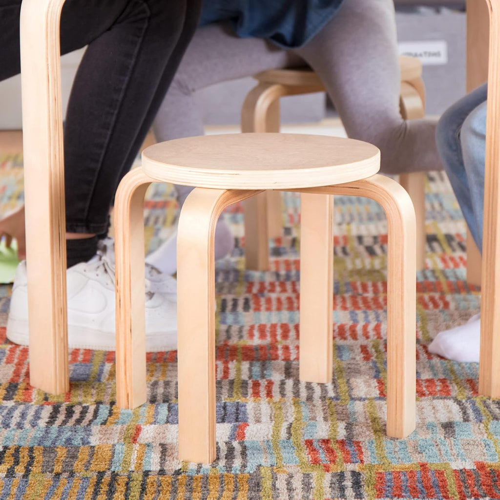 Guidecraft Nordic Table and Stools Set for Kids: Natural - 4 Stacking Bentwood Stools with Curved Wood Activity Table - Children's Modern Kitchen, Playroom and Classroom Furniture
