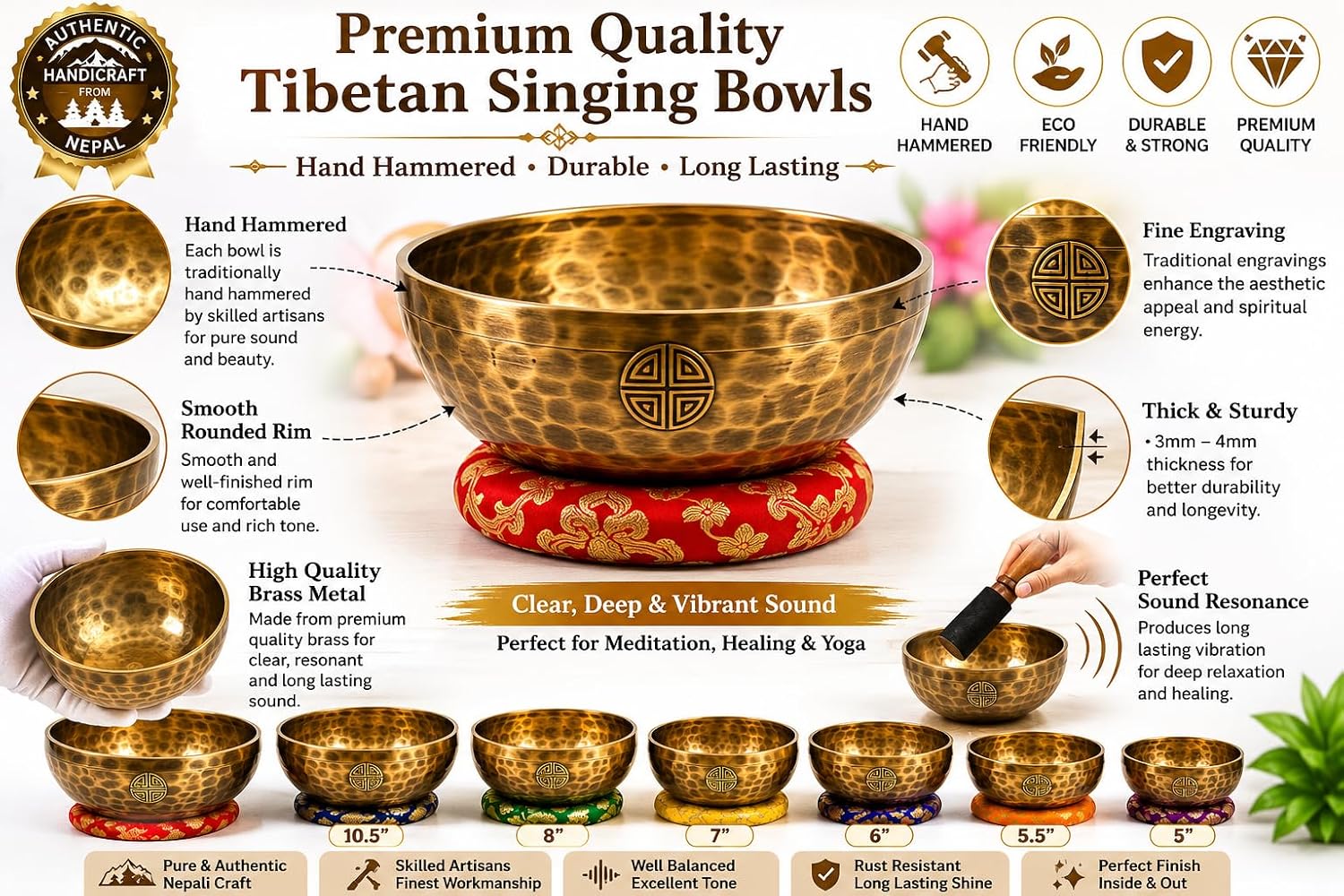 Chakra Healing Tibetan Singing Bowl - Set of 7 - Hand Hammered Tibetan Meditation Singing Bowl Nepal