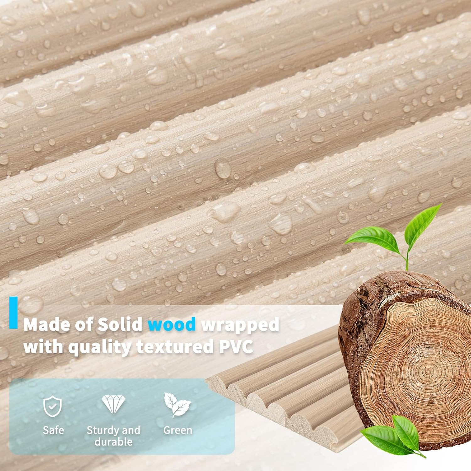 Art3d Fluted Wood Panel - 108 x 5.7 x 0.7in for Wall & Ceiling, Beaded Accent Molding for Home Decoration, Pack of 4pcs + 1pc End-Trim, Beaded Ashtree