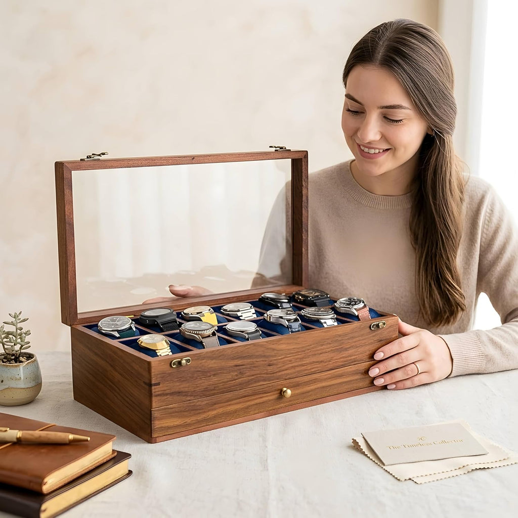 Royal Craft Expertise® 12-Slot Luxury Wooden Watch Box with Drawer – Handcrafted Rosewood Organizer for Men | Elegant Velvet Lining & Ample Storage | Premium Display Case for Watch Collectors