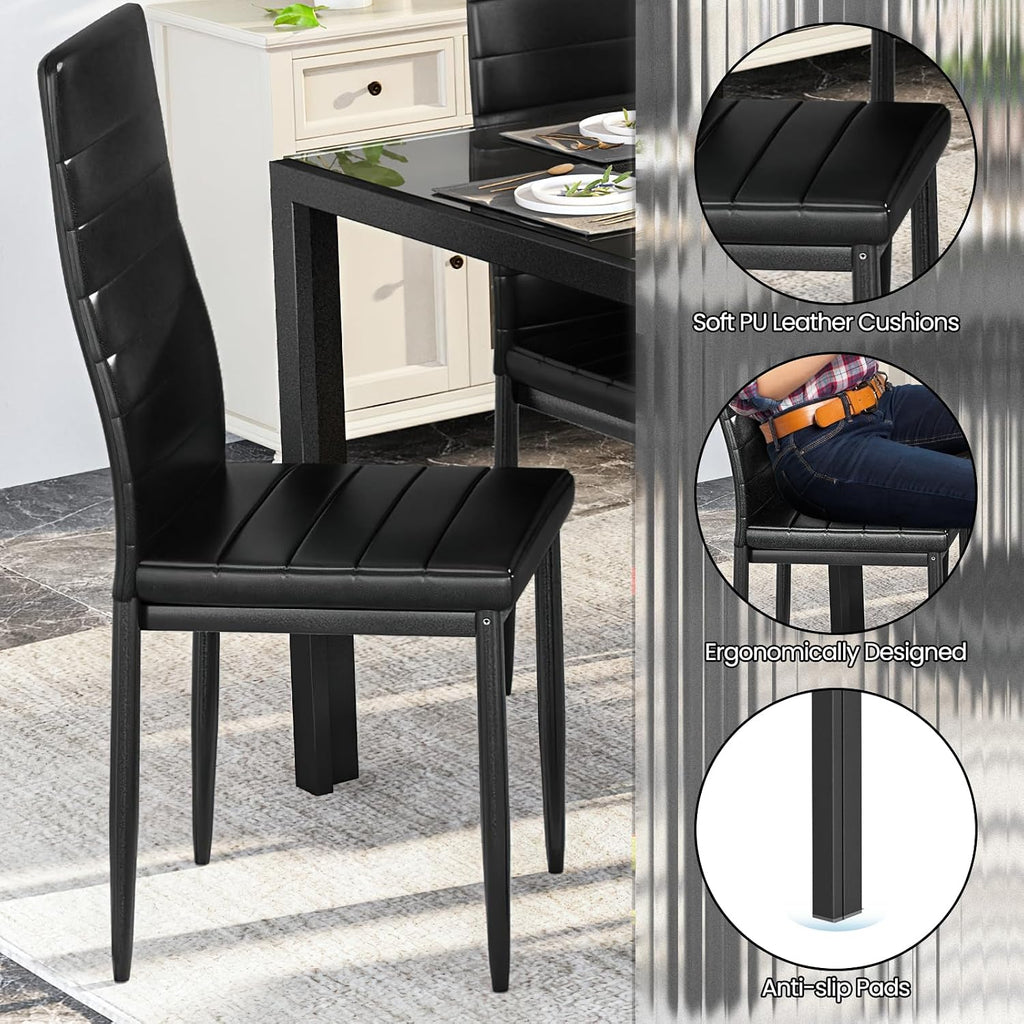 Recaceik 7 Piece Dining Table Set for 6, Tempered Glass Kitchen Table and PU Leather Chairs, Modern Dining Room Table Set for Small Space, Apartment