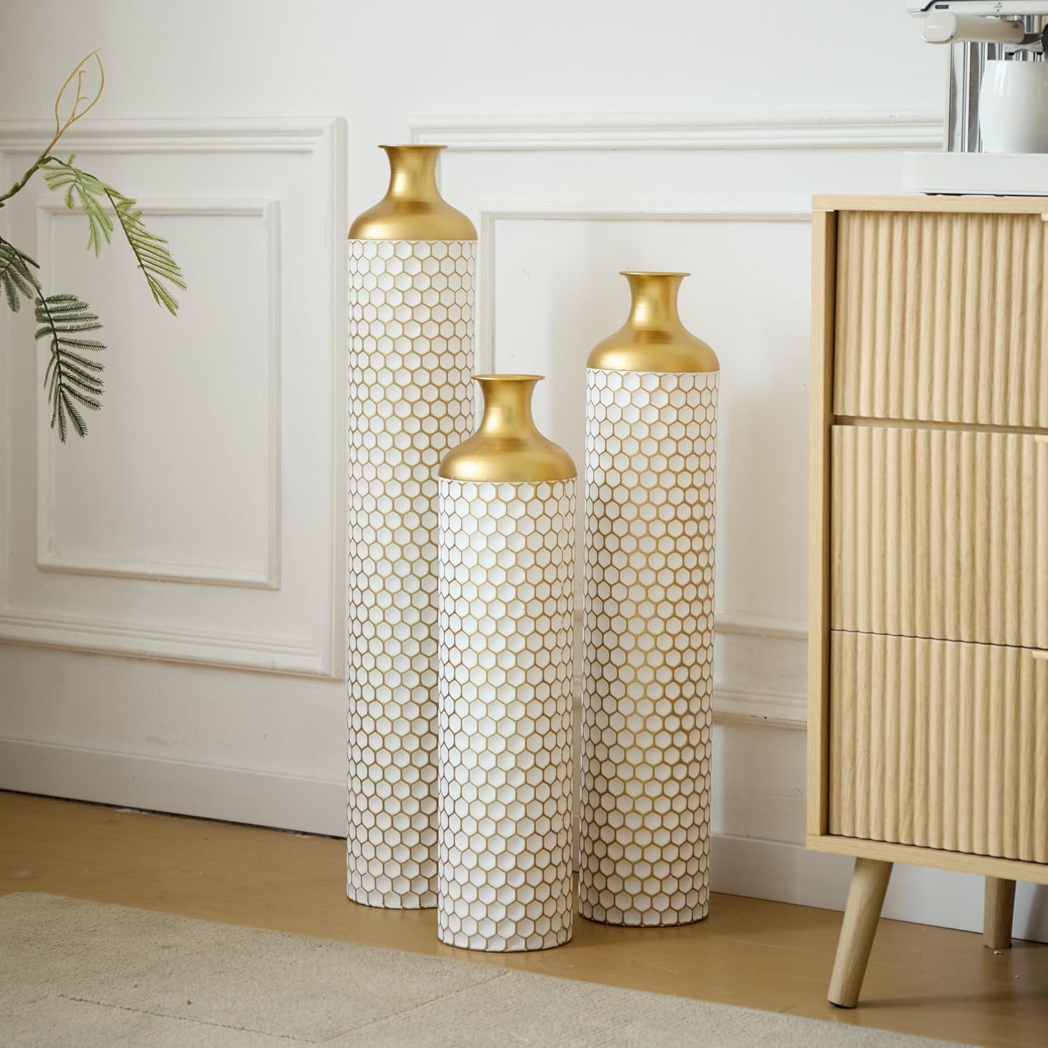 Floor Metal Decorated Vases Set of 3 for Gorgeous Home Decoration Large Glazed Metal Vases