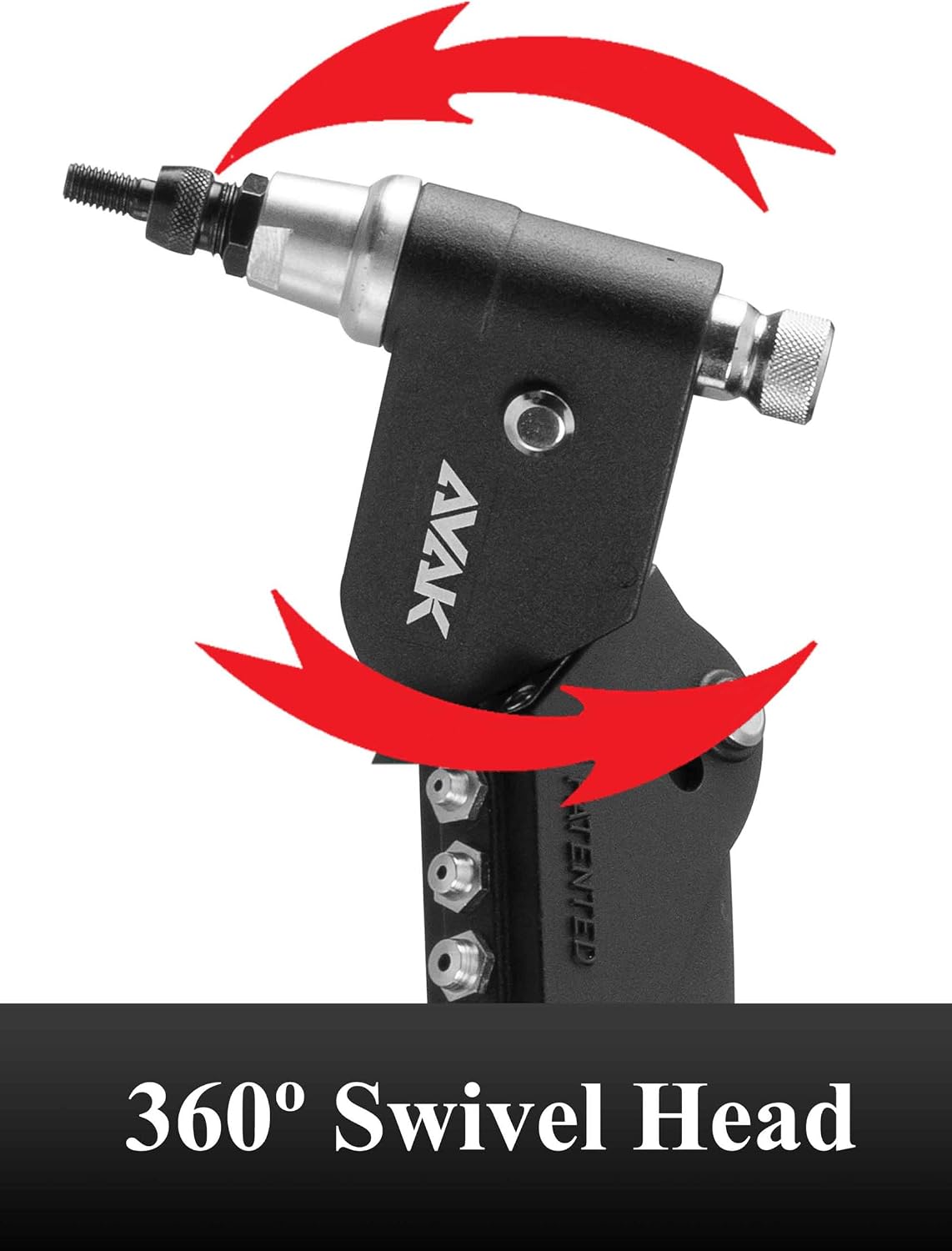 AVAK MaxDuty Swivel TRIO - 3-in-1 360° Heavy Duty Swivel Head Fastening Tool for 1/4' Rivet, 3/8' Blind Rivet Nut and 5/16' Rivet Stud. (Standards UNC)