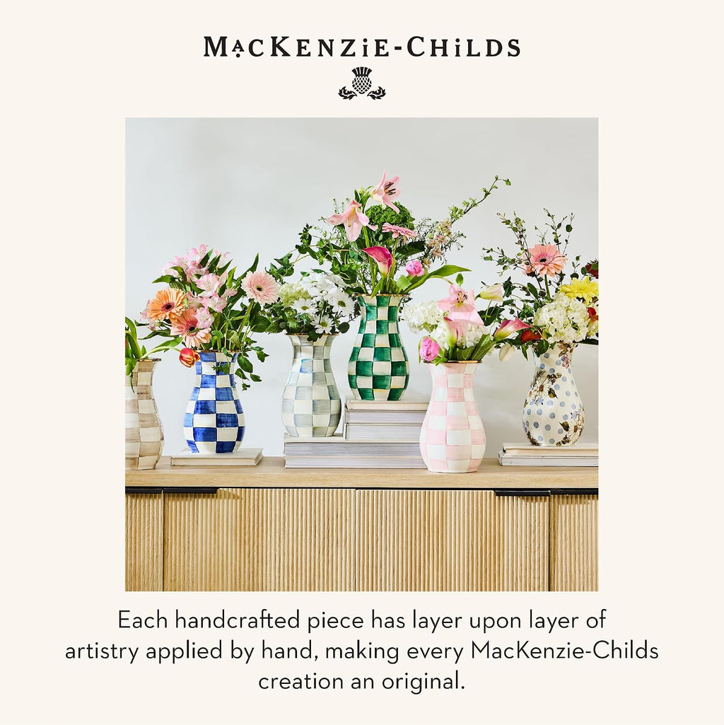 MACKENZIE-CHILDS Tall Enamel Vase, Unique Flower-Vase Decor for Living Room, Green-and-White Emerald Check