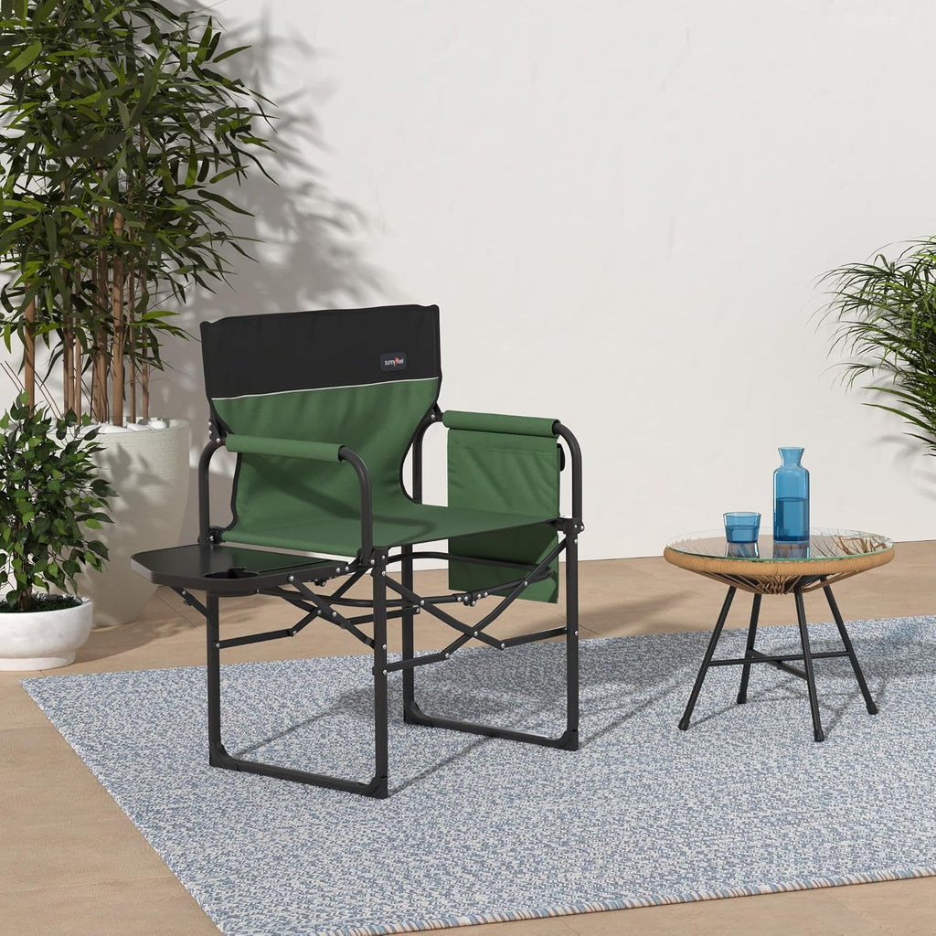 SUNNYFEEL Camping Directors Chair 2 Pack, Heavy Duty,Oversized Portable Folding Chair with Side Table, Pocket for Beach, Fishing,Trip,Picnic,Lawn,Concert Outdoor Foldable Camp Chairs
