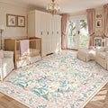 Lahome Sylvie 9x12 Pink Nursery Playroom Rug, Boho Washable Floral Rug for Girl Bedroom Kids Room, Soft Cottage Core Thin Non Slip Carpet for Living Room Guestroom, Blush
