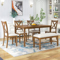 Harper & Bright Designs 6-Piece Dining Table Set, Dining Room Table Set with Wooden Rectangular Dining Table, 4 Dining Chair and Bench, Kitchen Dinette Set for 6 People (Natural Cherry)