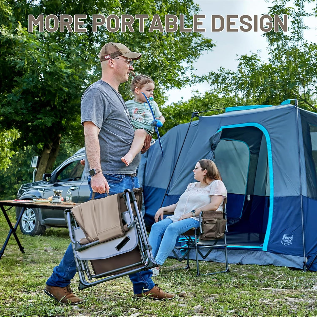 TIMBER RIDGE Aluminum Camping Directors Chair with Side Table Pocket, Portable Folding Chair, Heavy Duty Lawn Chair for Fishing Trip Picnic Concert Outdoor 400lbs, Tan 2 Pack