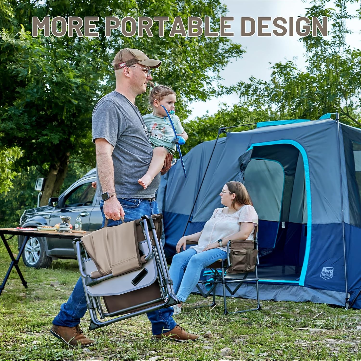 TIMBER RIDGE Aluminum Camping Directors Chair with Side Table Pocket, Portable Folding Chair, Heavy Duty Lawn Chair for Fishing Trip Picnic Concert Outdoor 400lbs, Tan 2 Pack