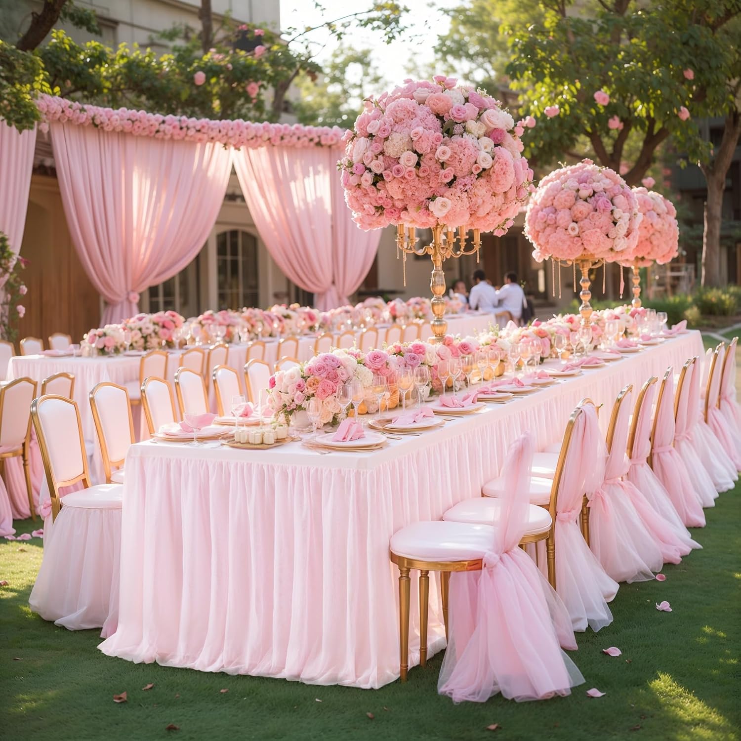 Wish Care 6 Pack Pink Tulle Tablecloth for 6 Foot Rectangle Tables Ruffle Stretch Fitted Table Cloths Wrinkle Free Table Cover with Tutu Skirt for Party Wedding Girls Birthday Baby Bridal Shower Cake