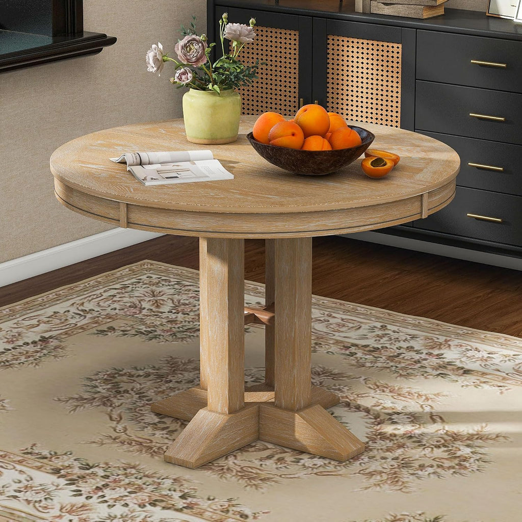 LUMISOL LUMISO Extendable Round Dining Table for 4-8, Solid Wood Expandable Oval Kitchen Table with Removable Leaf, 42'-58'' Dinner Table for Kitchen, Dining Table, Small Space, Natural