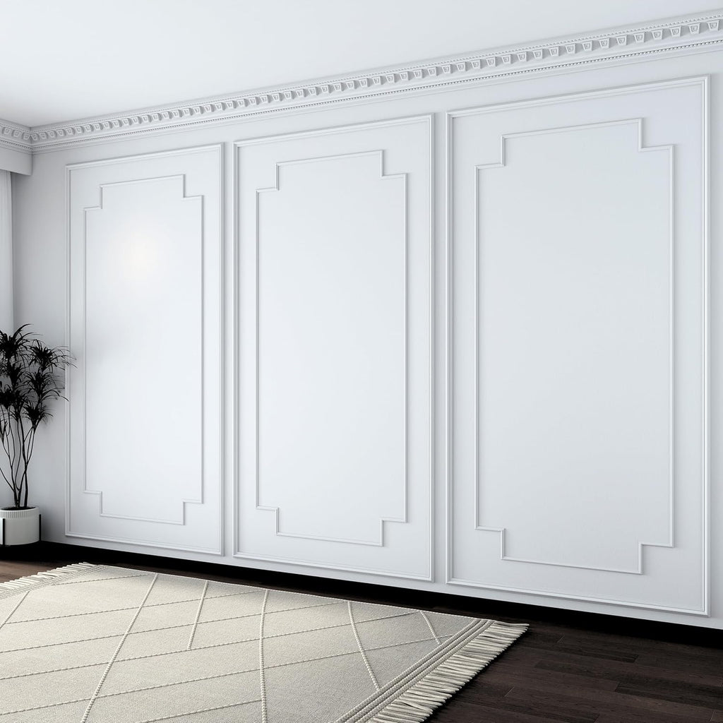 Pangdam 3 Set Peel and Stick Wall Molding Kit Scalloped Wainscot Wall Panel Premade Accent Molding Wainscoting Ready to Assemble Wainscoting Panel for Home Decor (108''x50'',96''x37.5''Elegant Style)