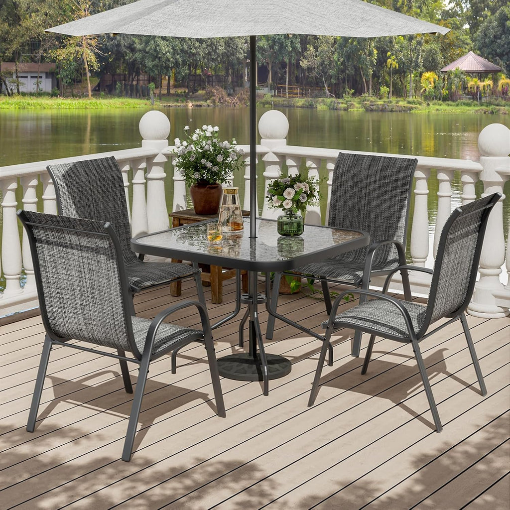 UDPATIO Patio Chairs Set of 4, Stackable Outdoor Dining Chairs with High Back, Textilene Fabric Breathable Outdoor Chair All Weather, 350LBS Capacity for Garden, Backyard (Dark Grey)