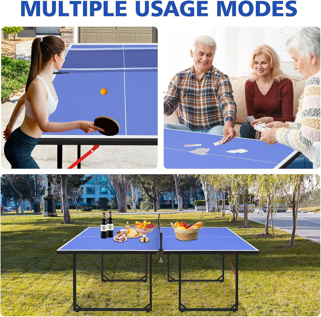 Foldable Ping Pong Table Portable 4.5FT/6FT/9FT Indoor MDF Table Tennis Table Multi-Purpose Family Game Table with Net, 2 Paddles and 3 Balls for Kid Teenager Adult