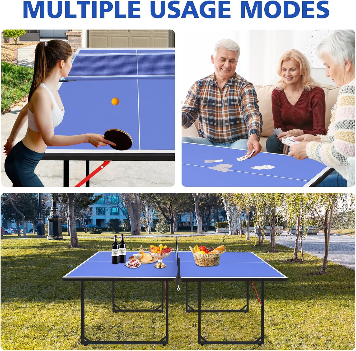 Foldable Ping Pong Table Portable 4.5FT/6FT/9FT Indoor MDF Table Tennis Table Multi-Purpose Family Game Table with Net, 2 Paddles and 3 Balls for Kid Teenager Adult