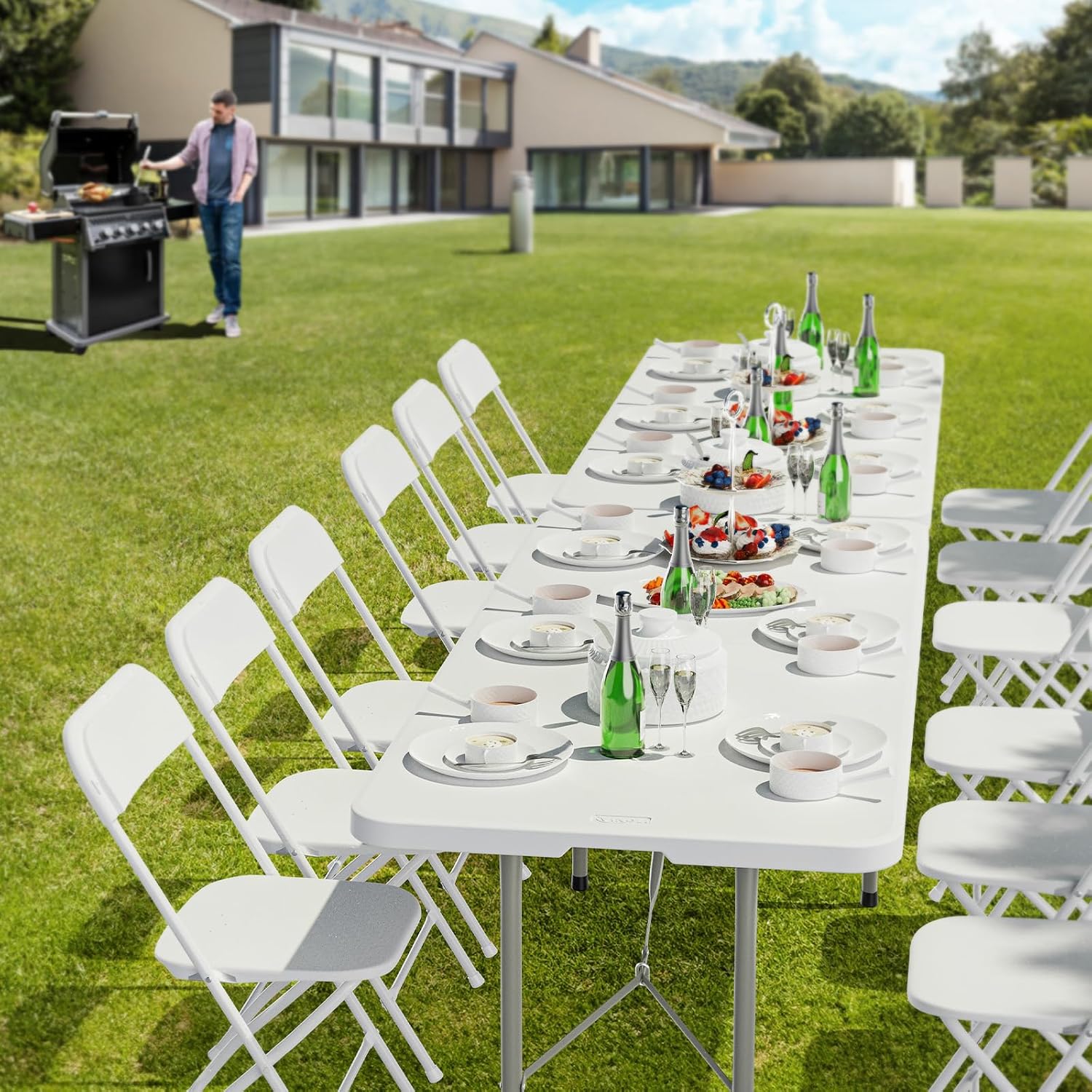 VINGLI 6-Foot Portable Plastic Folding Table,Rectangular HDPE Tabletop Foling Table for Indoor and Outdoor Use with Carrying Handle,White 4 Pack