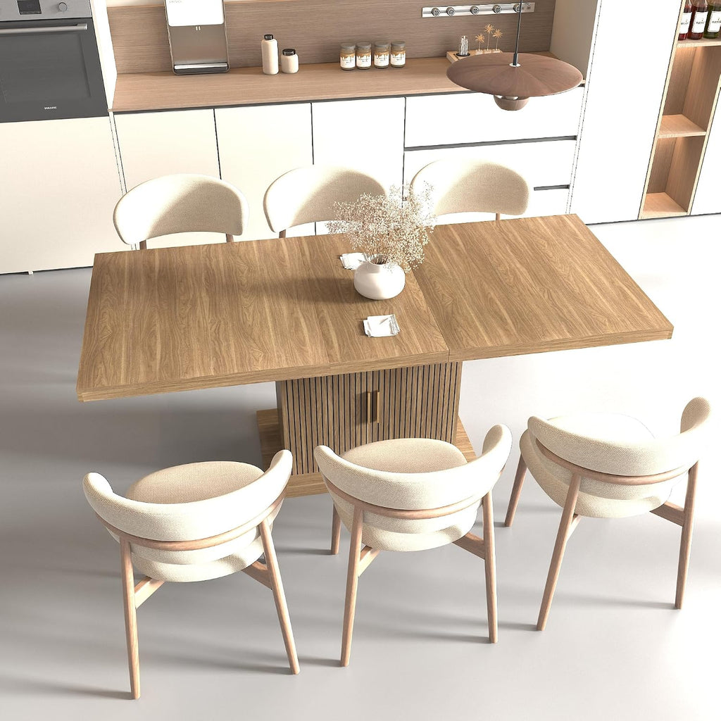 62.99' to 78.74' Expandable Rectangular Dining Table with Storage Modern Minimalist Kitchen Table for 6-10 People,Brown