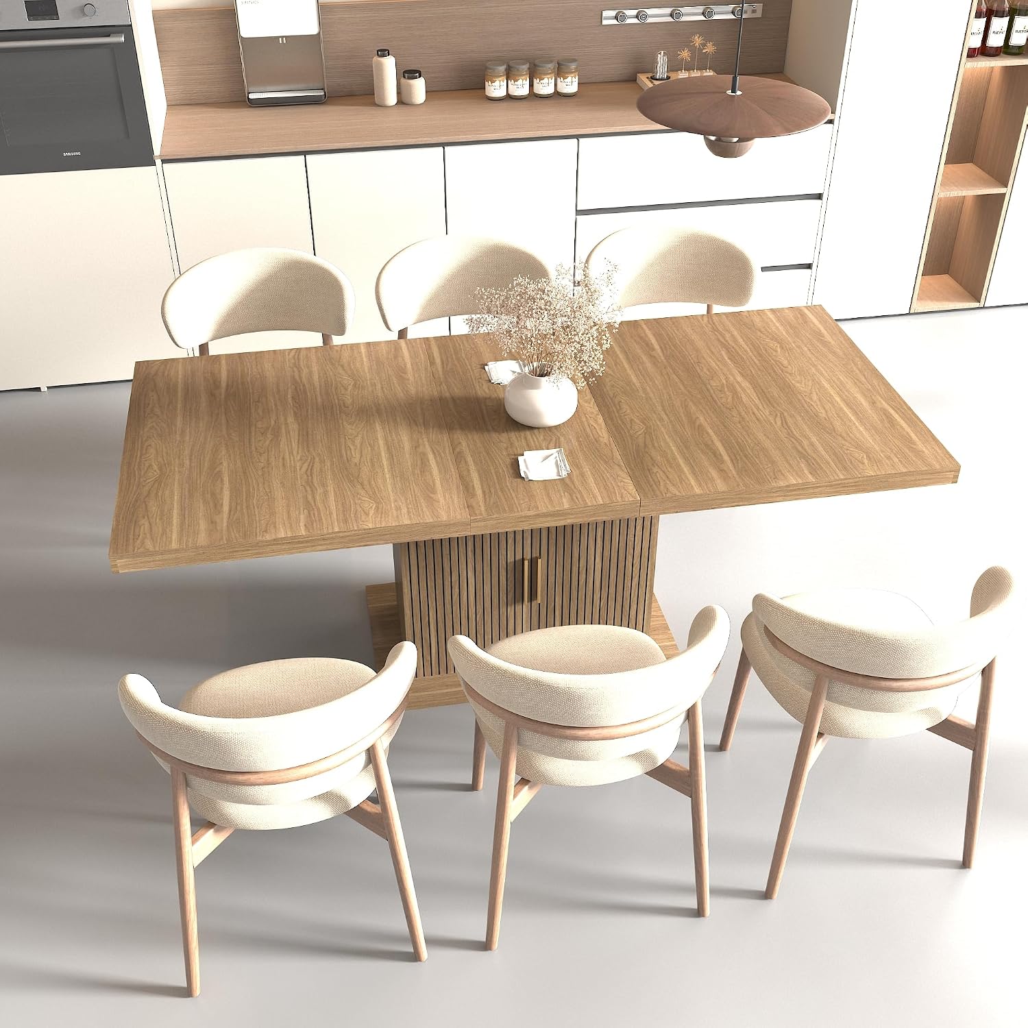62.99' to 78.74' Expandable Rectangular Dining Table with Storage Modern Minimalist Kitchen Table for 6-10 People,Brown