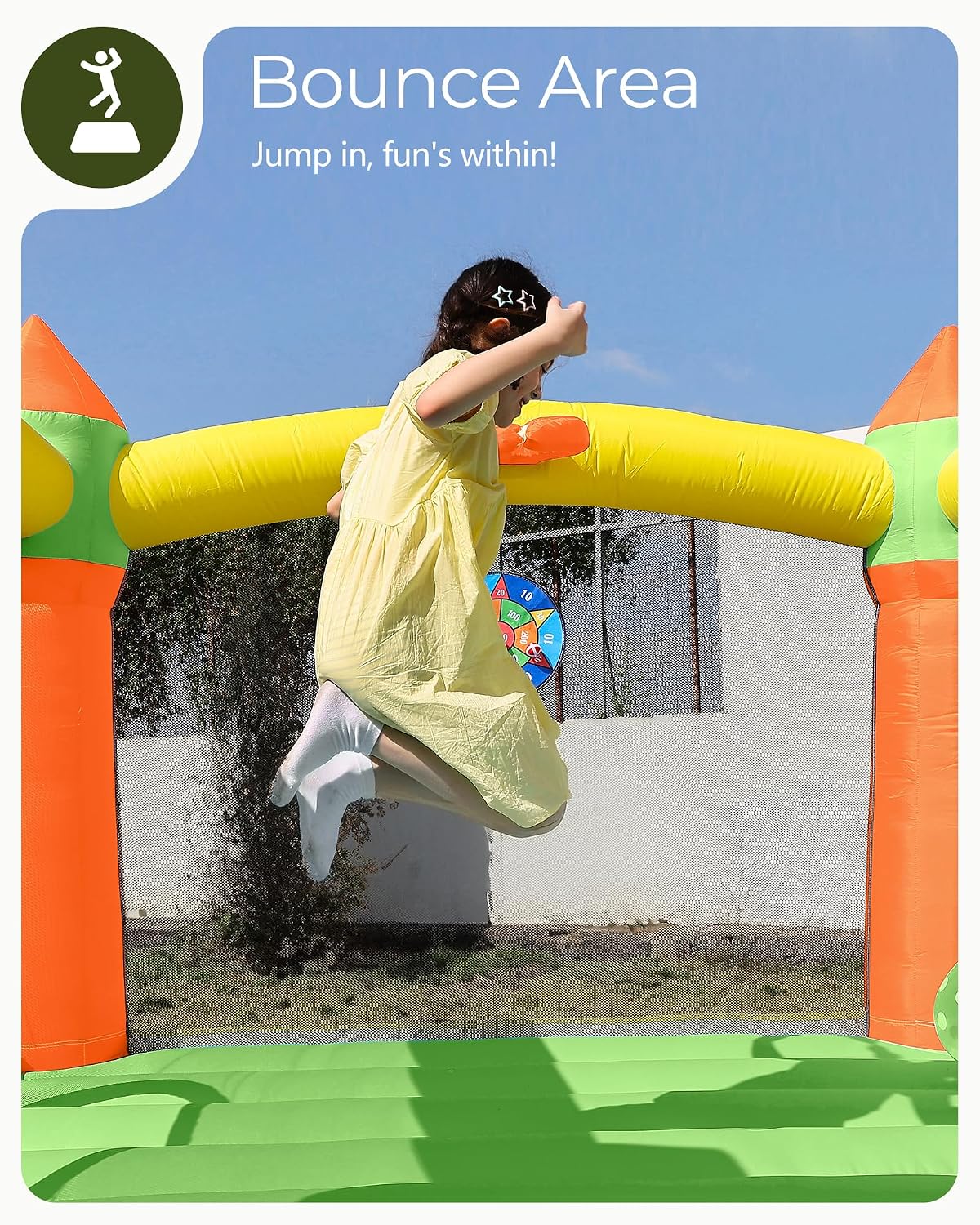 Outfunny Bounce House with Slide, Inflatable Bouncy House for Kids 3-12, Outdoor&Indoor, Bounce Area 8'x8', Capacity 400 lb - Green