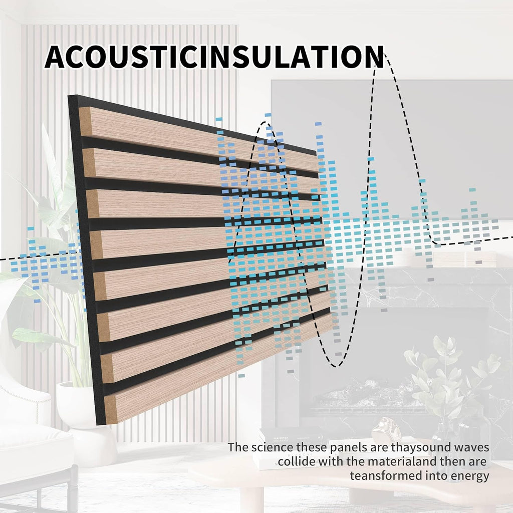 POHARE Wood Slat Wall Panels, 4 Pack Accent Decorative Acoustic Wood Slats for Wall and Ceilings, Acoustic Panels for Interior Wall Décor on Felt Back Board, Natural, 8 x 1 ft