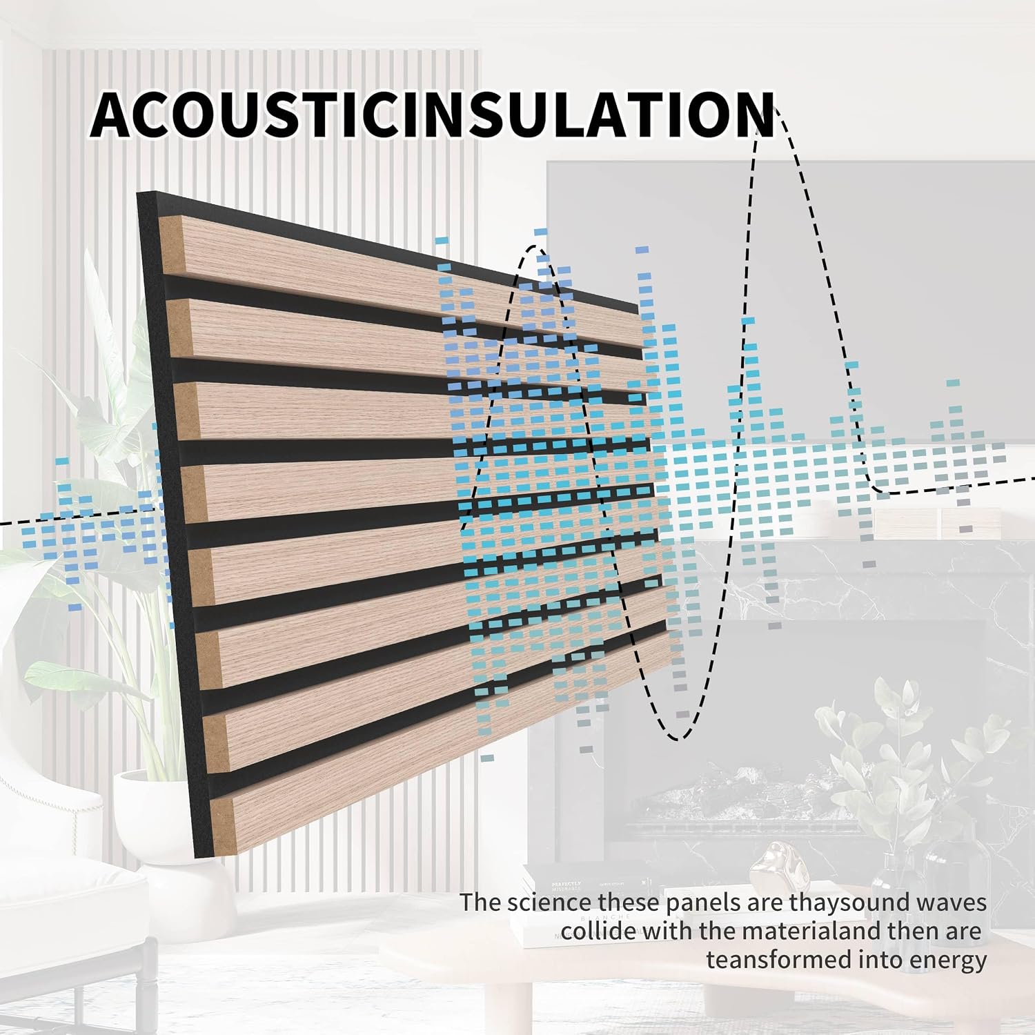 POHARE Wood Slat Wall Panels, 4 Pack Accent Decorative Acoustic Wood Slats for Wall and Ceilings, Acoustic Panels for Interior Wall Décor on Felt Back Board, Natural, 8 x 1 ft