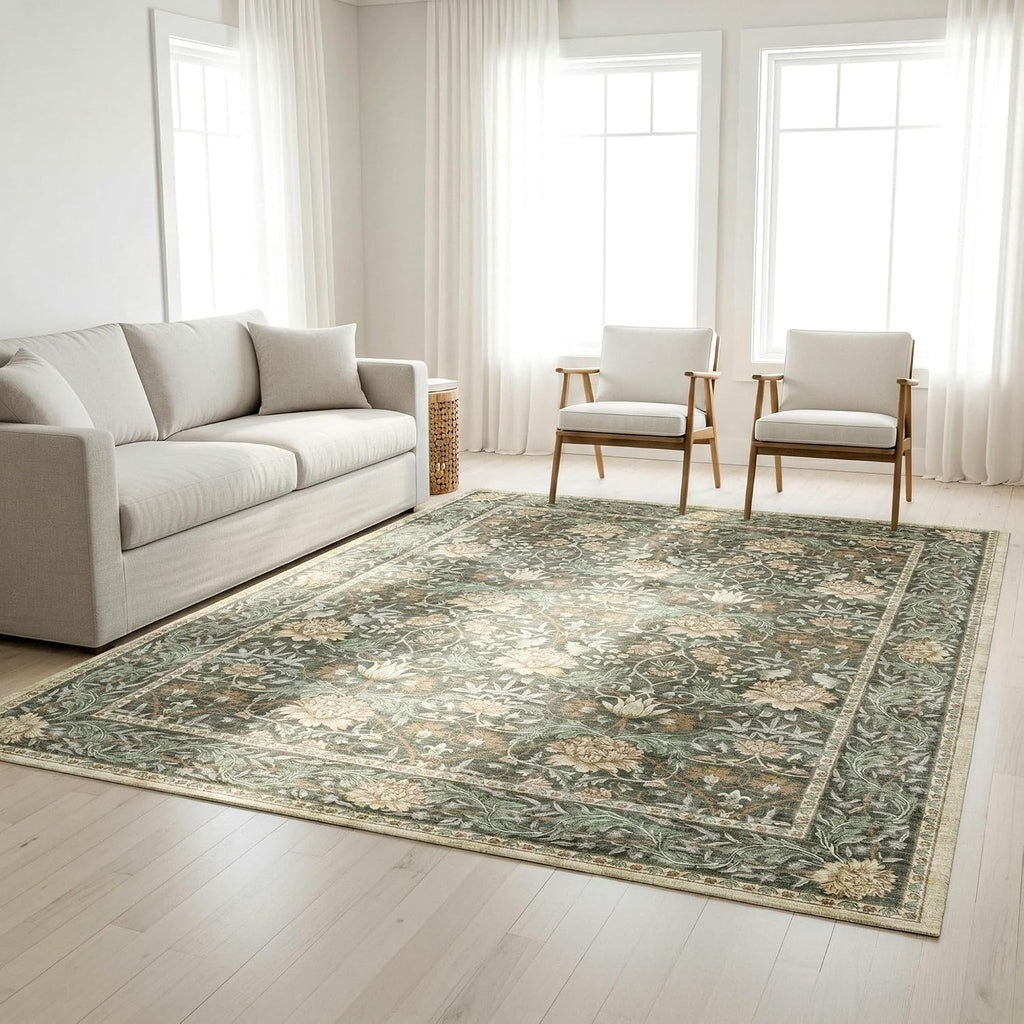 Gertmenian Indoor Easy-Care & Washable Area Rug – 8x10 Large, Ideal for High Traffic Areas in Living Room, Bedroom, Entryway – Bohdi Green, 25968