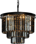 ALOADECOR 6-Light W 20 in. Modern Odeon 3-Tier Round Fringe Crystal Chandelier in Matte Black Finish Frame with Smoke Crystal Accents Dual-Use Light for Dining Room Living Room Bedroom