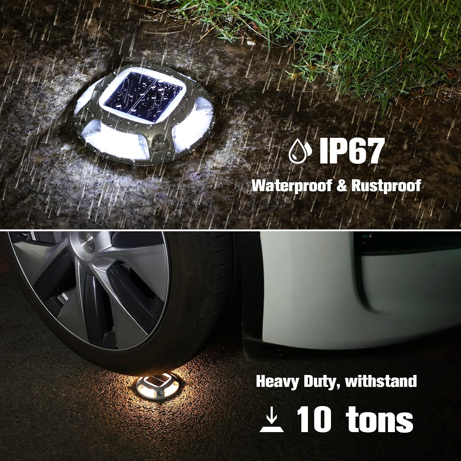 VOLISUN Solar Driveway Lights Dock Marine Lights 24 Pack,2 Colors in 1,Outdoor LED Deck Lights,Solar Powered Waterproof Warning Step Lights for Driveway Sidewalk Pathway (White/Warm White)